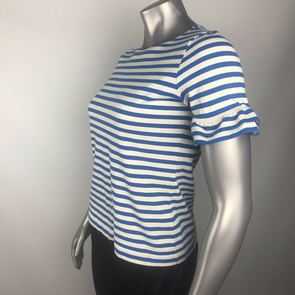 J. Crew Striped Ruffle Sleeve Black Label Sz xs - Picture 2 of 7